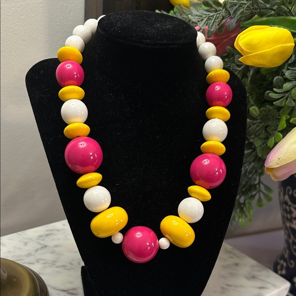 Source Unknown Pink Yellow White Chunky Bead Necklace